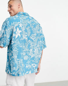 Design boxy oversized shirt blue floral