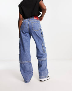 HUGO Gashia cargo jeans mid blue