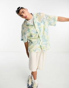 DESIGN boxy oversized shirt green blue tie dye