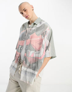 Weekday Oversized resort short sleeve shirt motor print