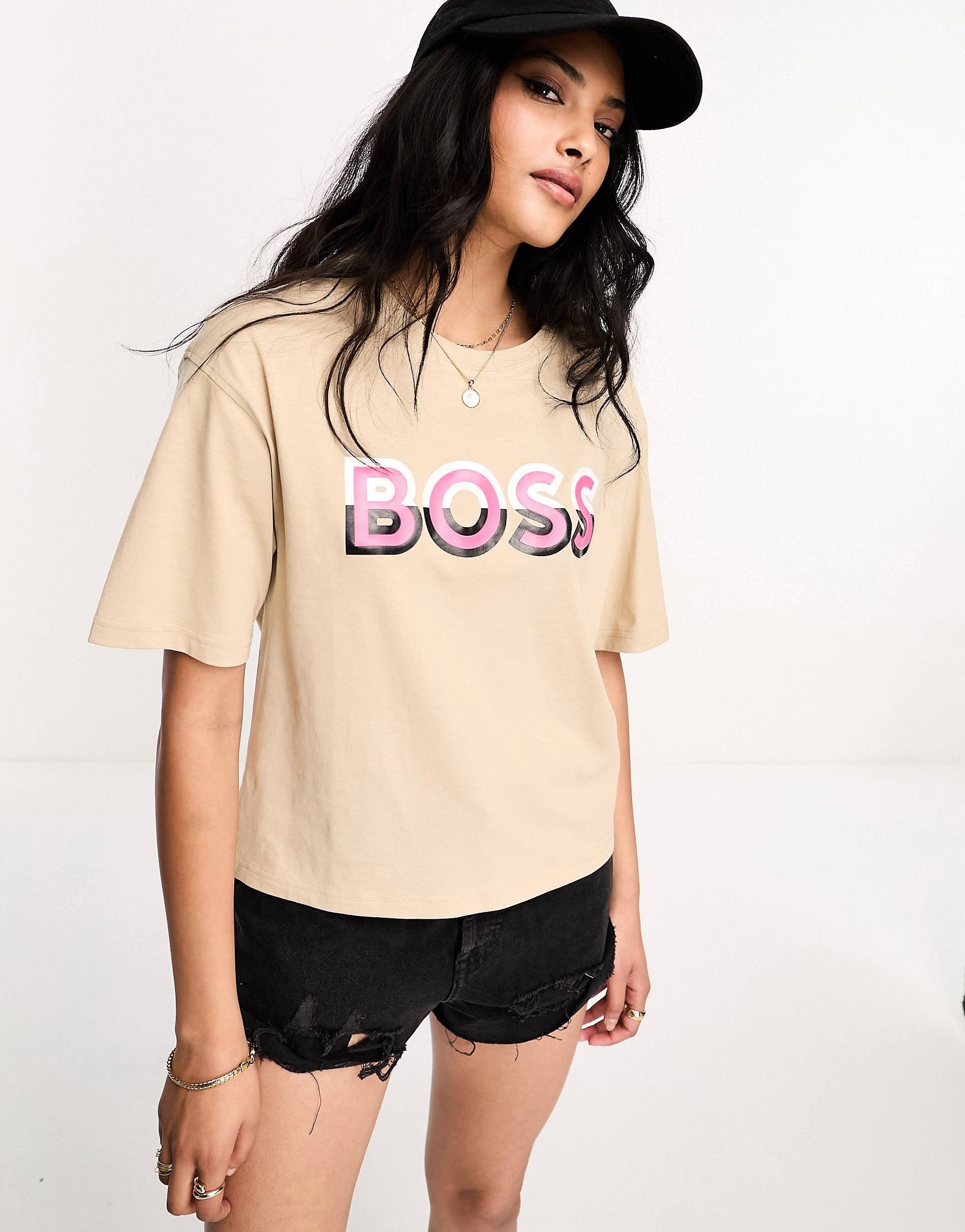 BOSS Eviny cropped logo t-shirt beige