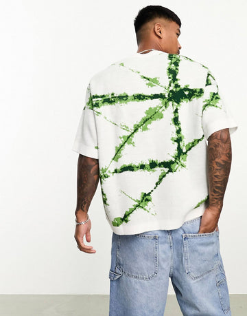 Oversized knitted t-shirt tie dye green