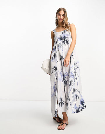 BOSS Orange Dard strap maxi dress off white floral print