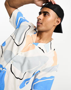 Only & Sons revere collar oversized shirt abstract print