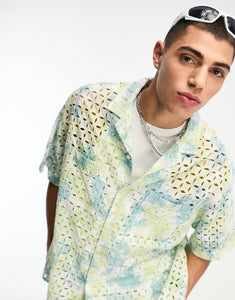 DESIGN boxy oversized shirt green blue tie dye