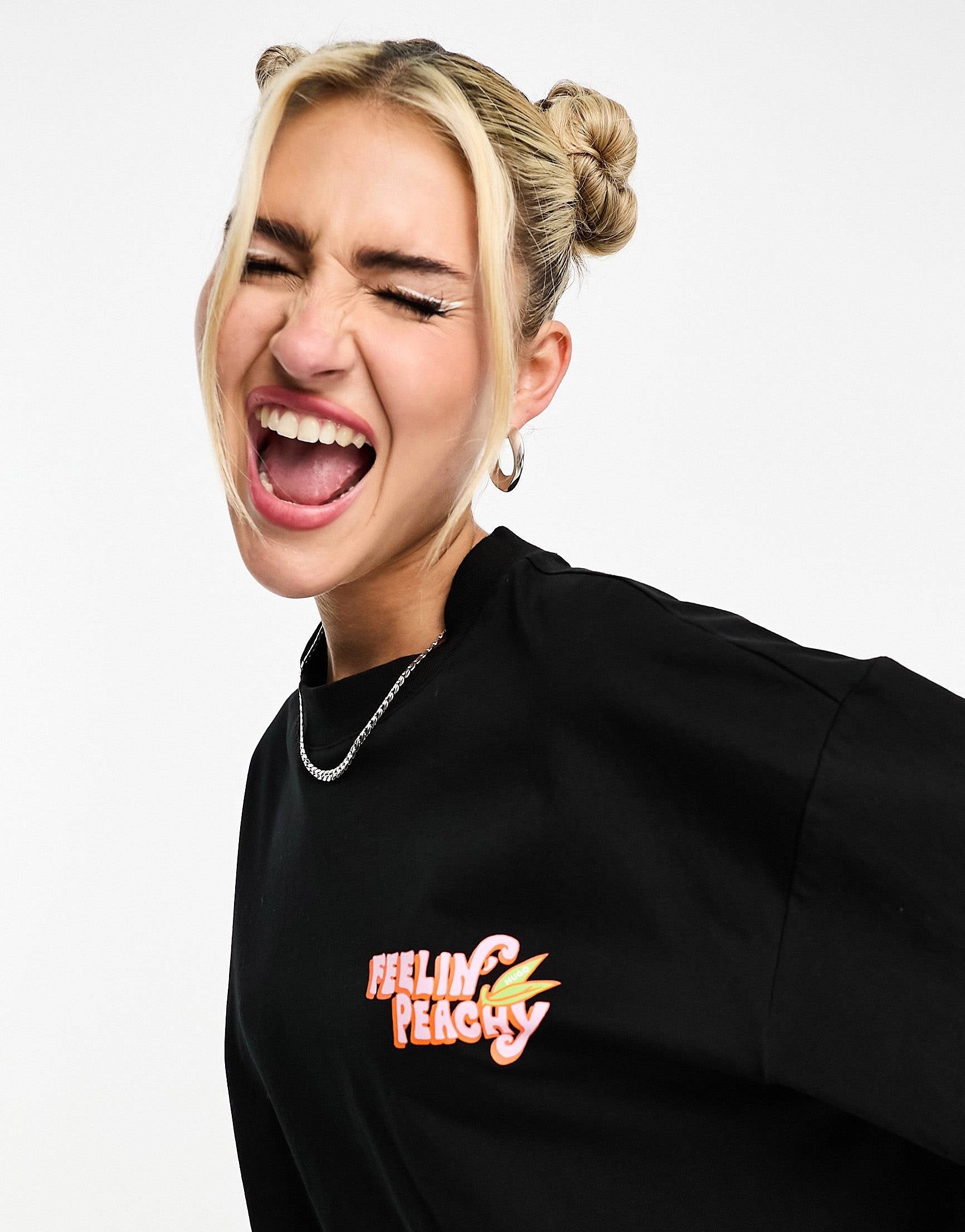 HUGO Drisela chest graphics t-shirt black