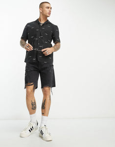 HUGO Ellino relaxed fit short sleeve shirt black over script