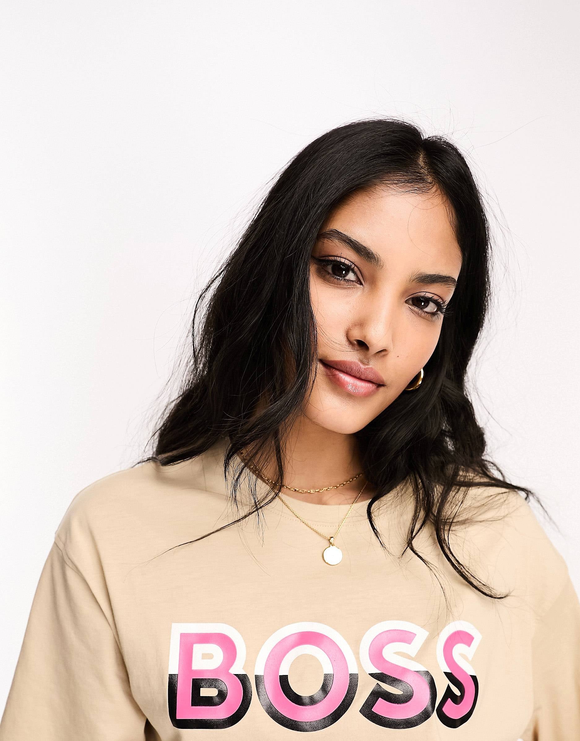 BOSS Eviny cropped logo t-shirt beige