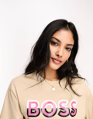 BOSS Eviny cropped logo t-shirt beige