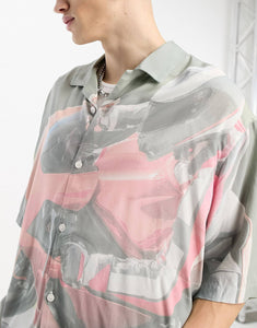 Weekday Oversized resort short sleeve shirt motor print