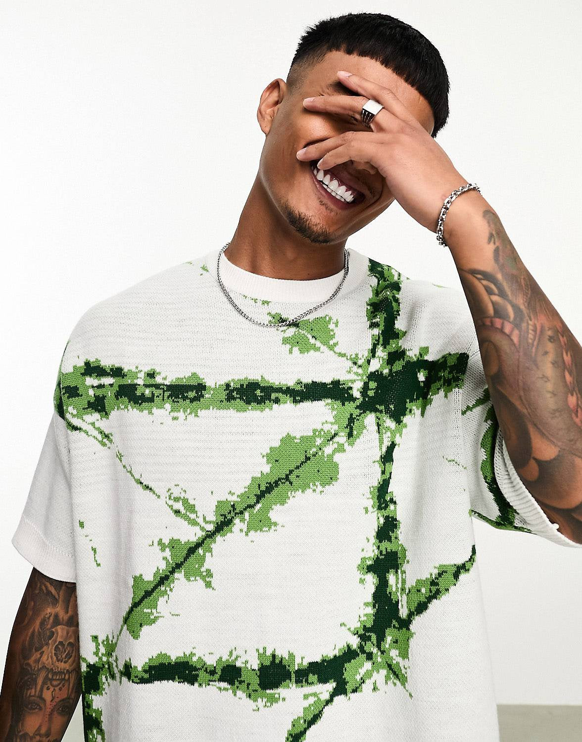 Oversized knitted t-shirt tie dye green