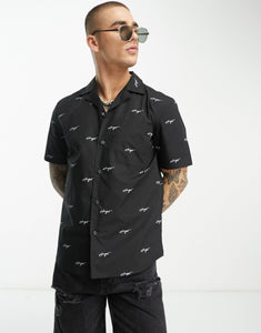 HUGO Ellino relaxed fit short sleeve shirt black over script