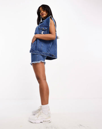 Karl Kani logo denim vest jacket blue