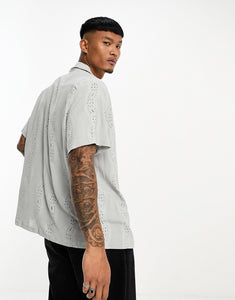 DESIGN relaxed revere shirt grey wave texture