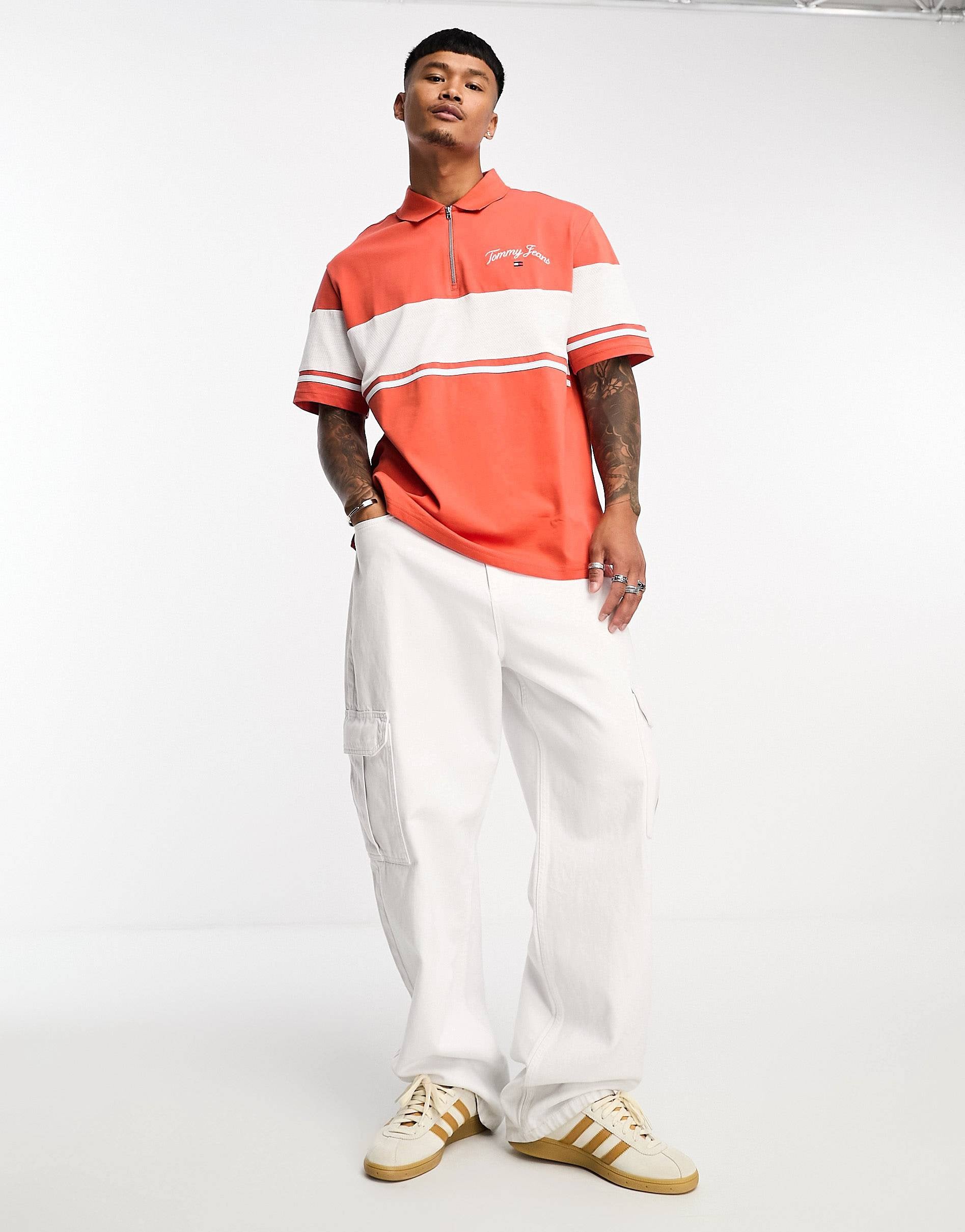 Tommy Jeans skate serif colourblock rugby top red