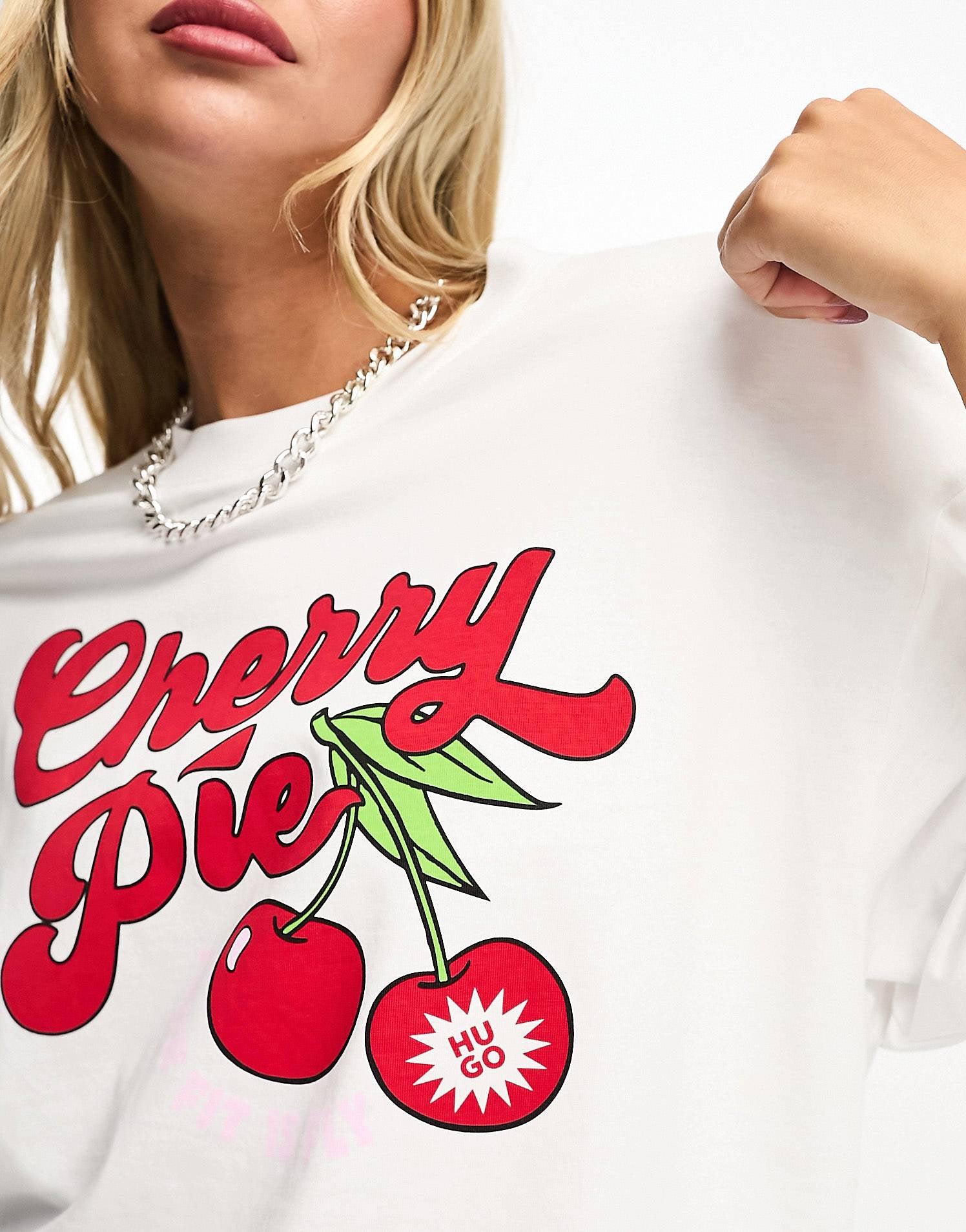 HUGO Drisela cherry pie graphics t-shirt white