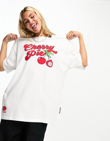 HUGO Drisela cherry pie graphics t-shirt white