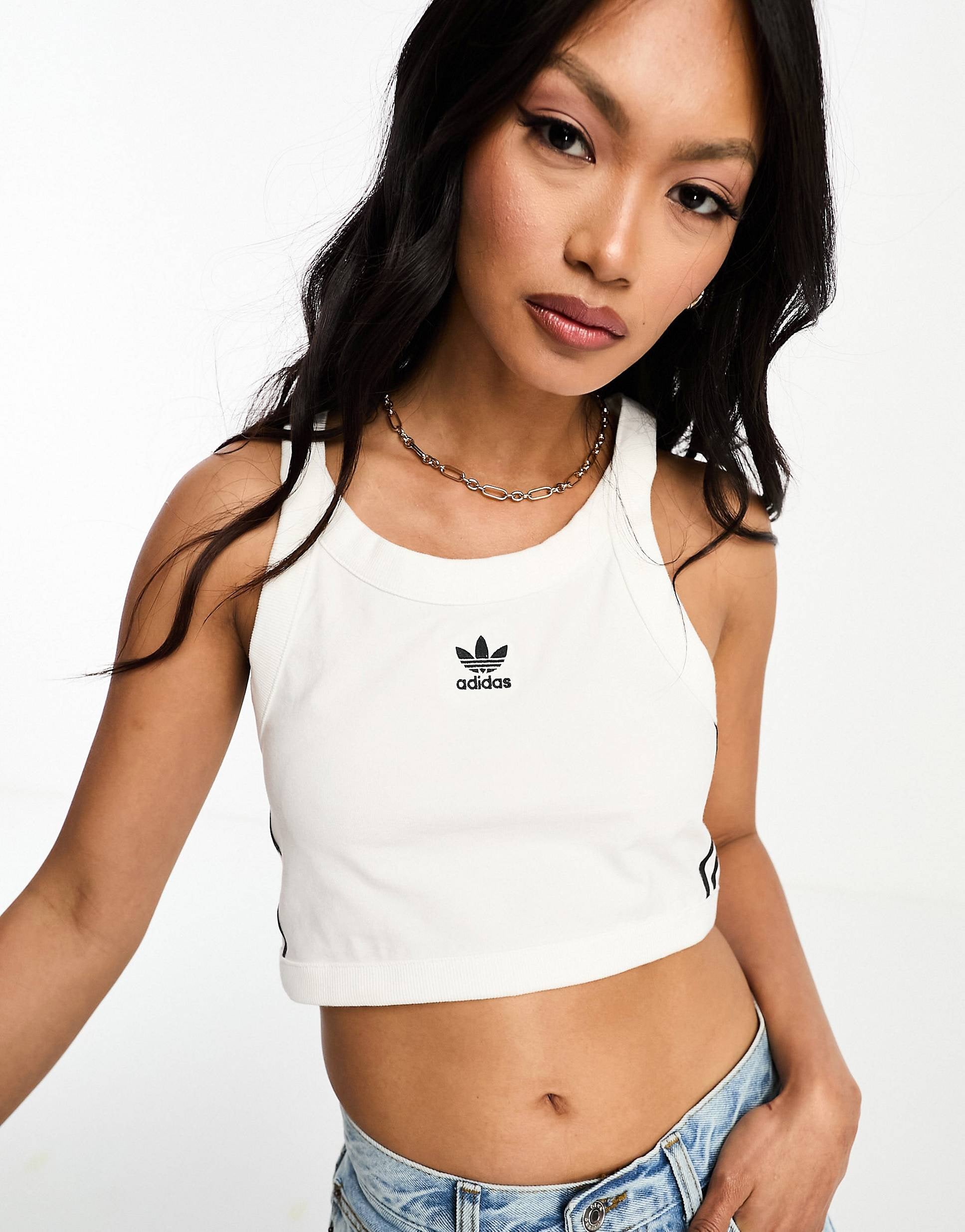 adidas Originals three stripe crop vest white