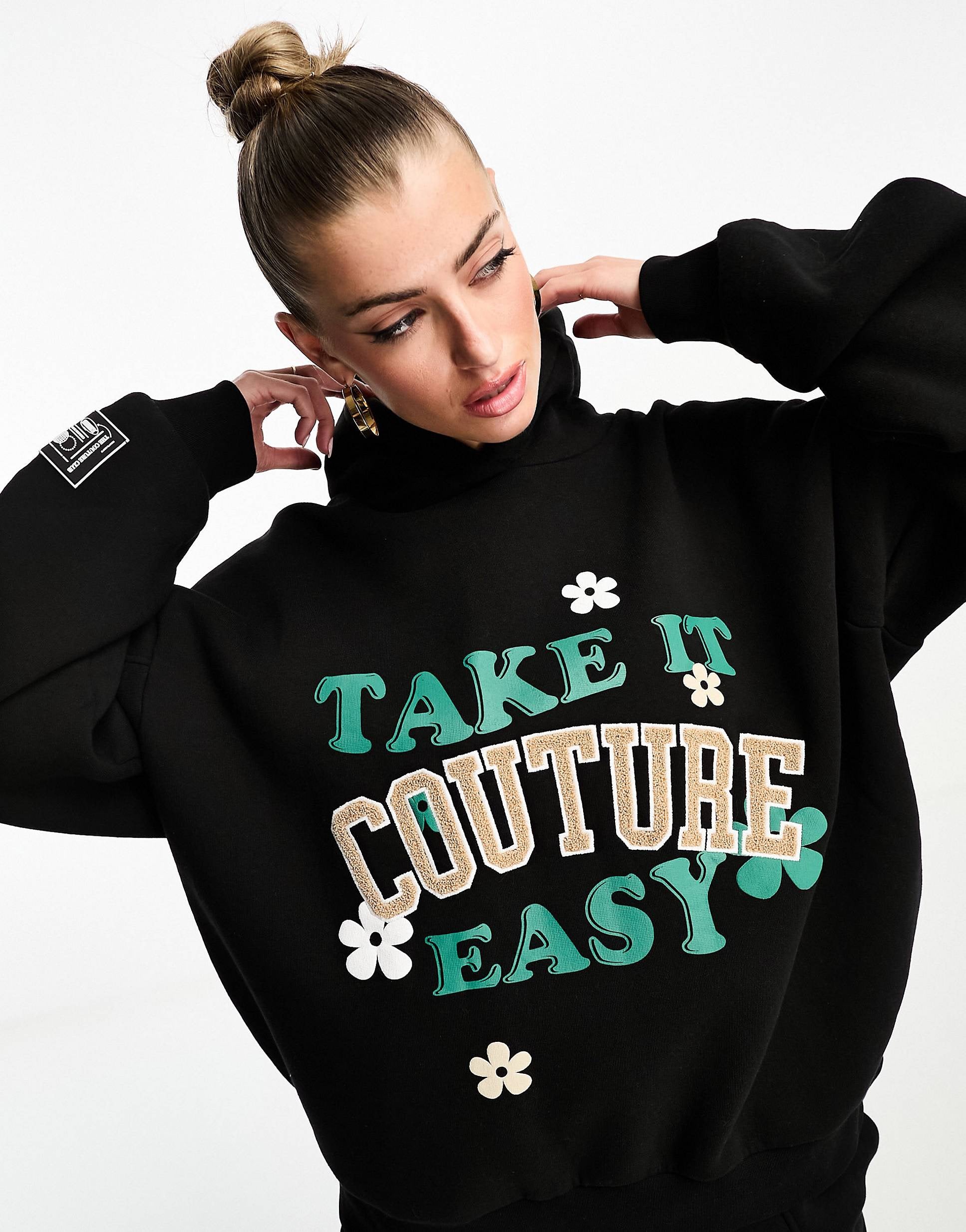 The Couture Club take it easy oversized hoodie black n shpishop