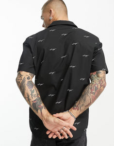 HUGO Ellino relaxed fit short sleeve shirt black over script