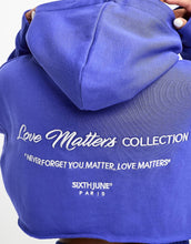 Load image into Gallery viewer, Sixth June logo crop hoodie blue