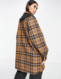 Y.A.S coat detachable collar brown check