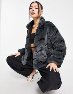 Nike faux fur jacket grey black