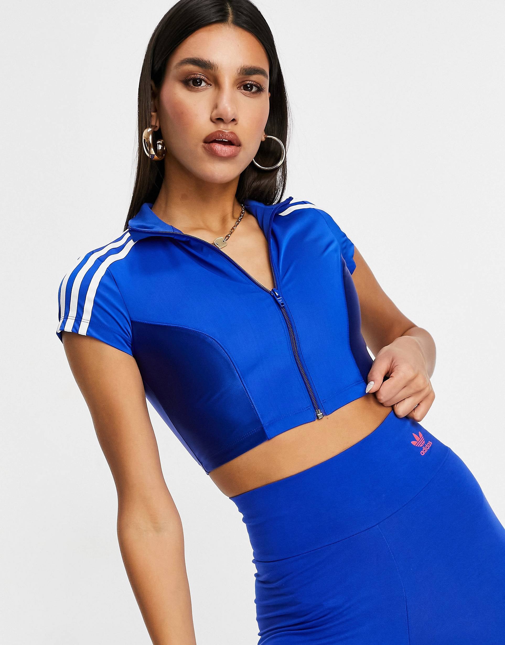 adidas Originals zip crop top blue