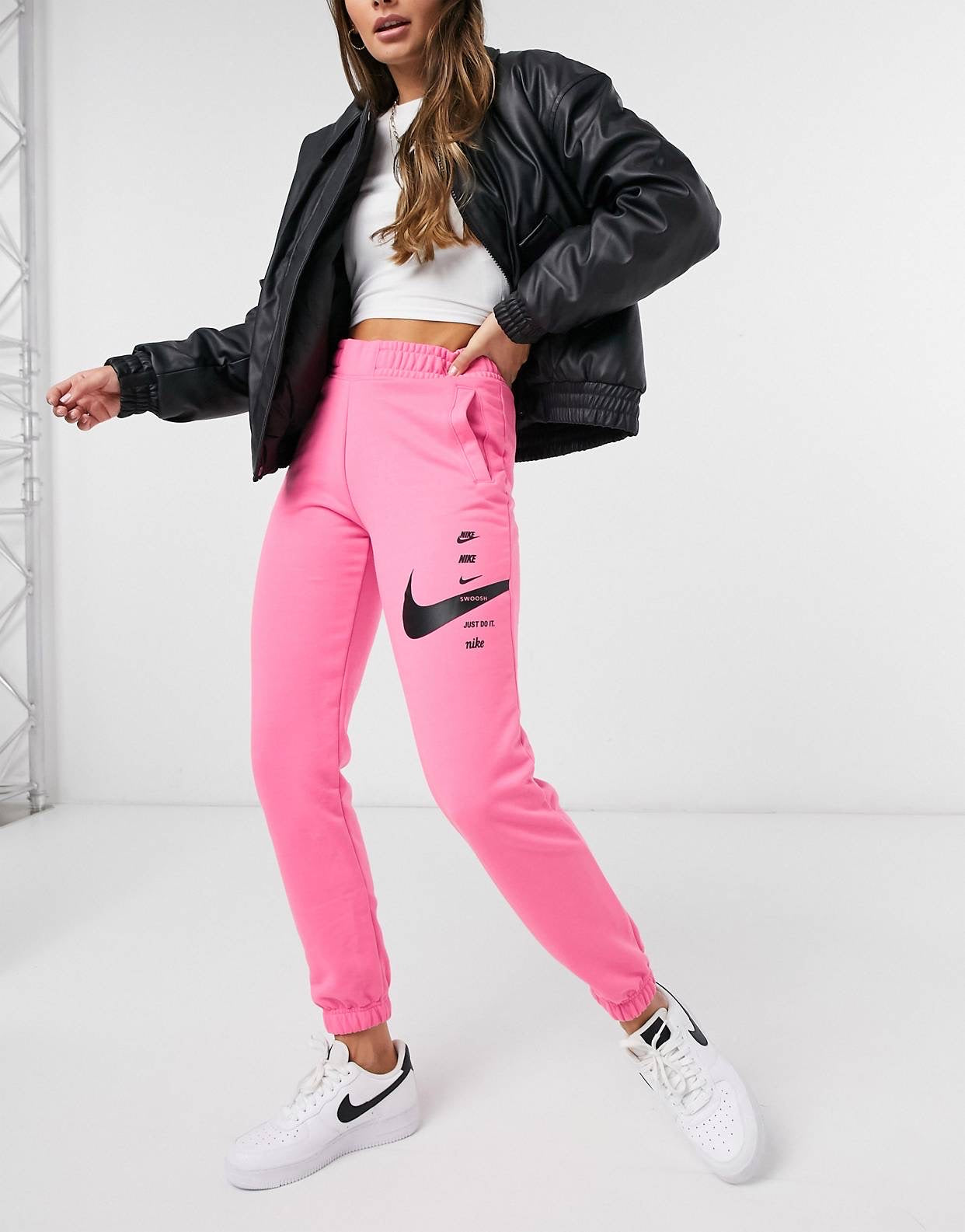 Nike swoosh oversized joggers in pink n shpishop