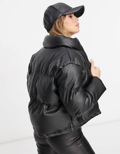 Brave Soul faux leather puffer jacket