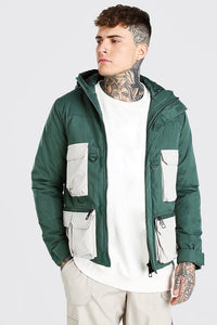 Multi Pocket Tech Colour Block Parka