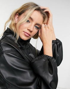 Jacket faux leather bomber in black