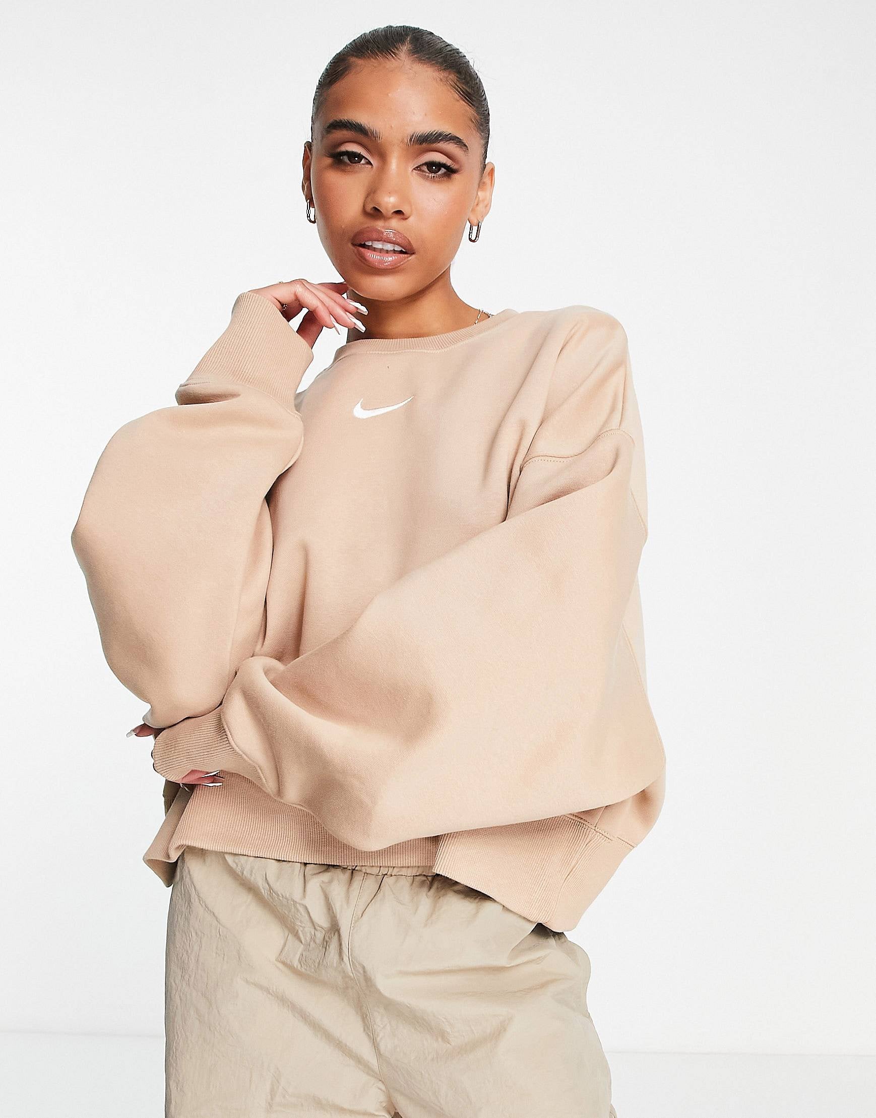 Nike mini swoosh oversized sweatshirt beige sale