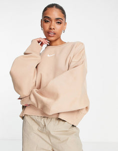 Nike mini swoosh extra oversized crop sweatshirt brown