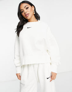 Nike mini swoosh oversized crop sweatshirt white