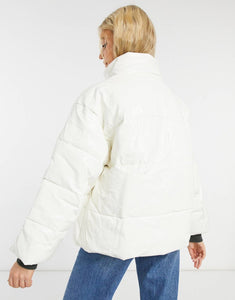 Vinyl puffer jacket in cream