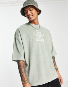 Oversized t-shirt green towelling