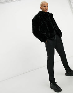 Biker jacket - black faux fur