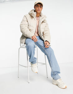 Puffer jacket hood beige