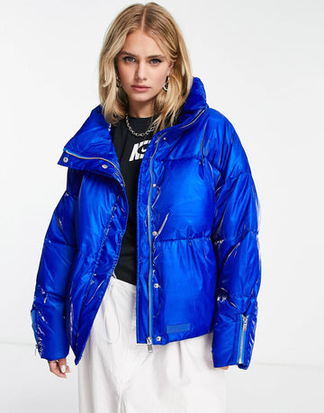 Sixth June oversized puffer jacket iridescent blue