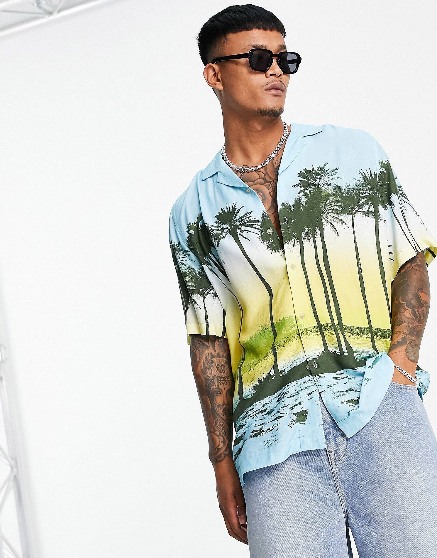 Shirt tropical scenic print