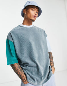 Ribbed velour oversized blue greencolour