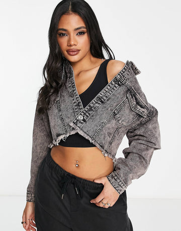 Fae cropped denim jacket purple acid wash