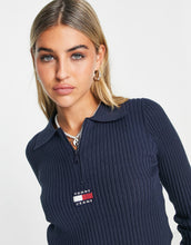 Load image into Gallery viewer, Tommy Jeans half zip rib top navy