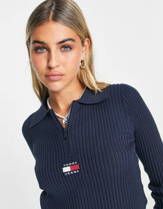 Tommy Jeans half zip rib top navy