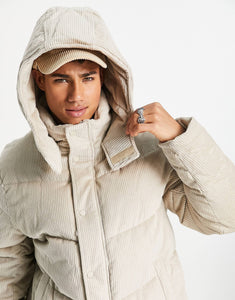 Puffer jacket hood beige