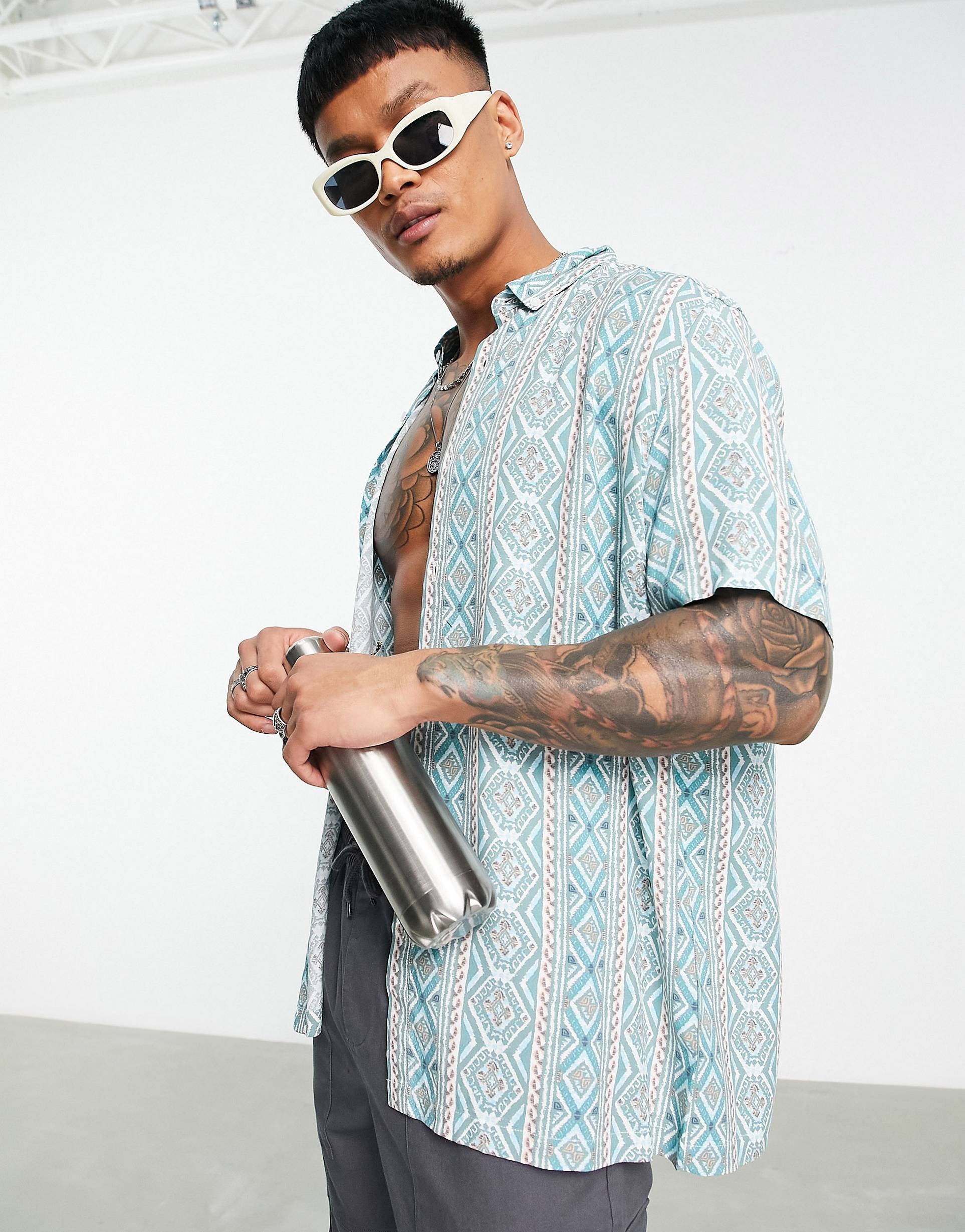 Relaxed aztec  shirt turquoise