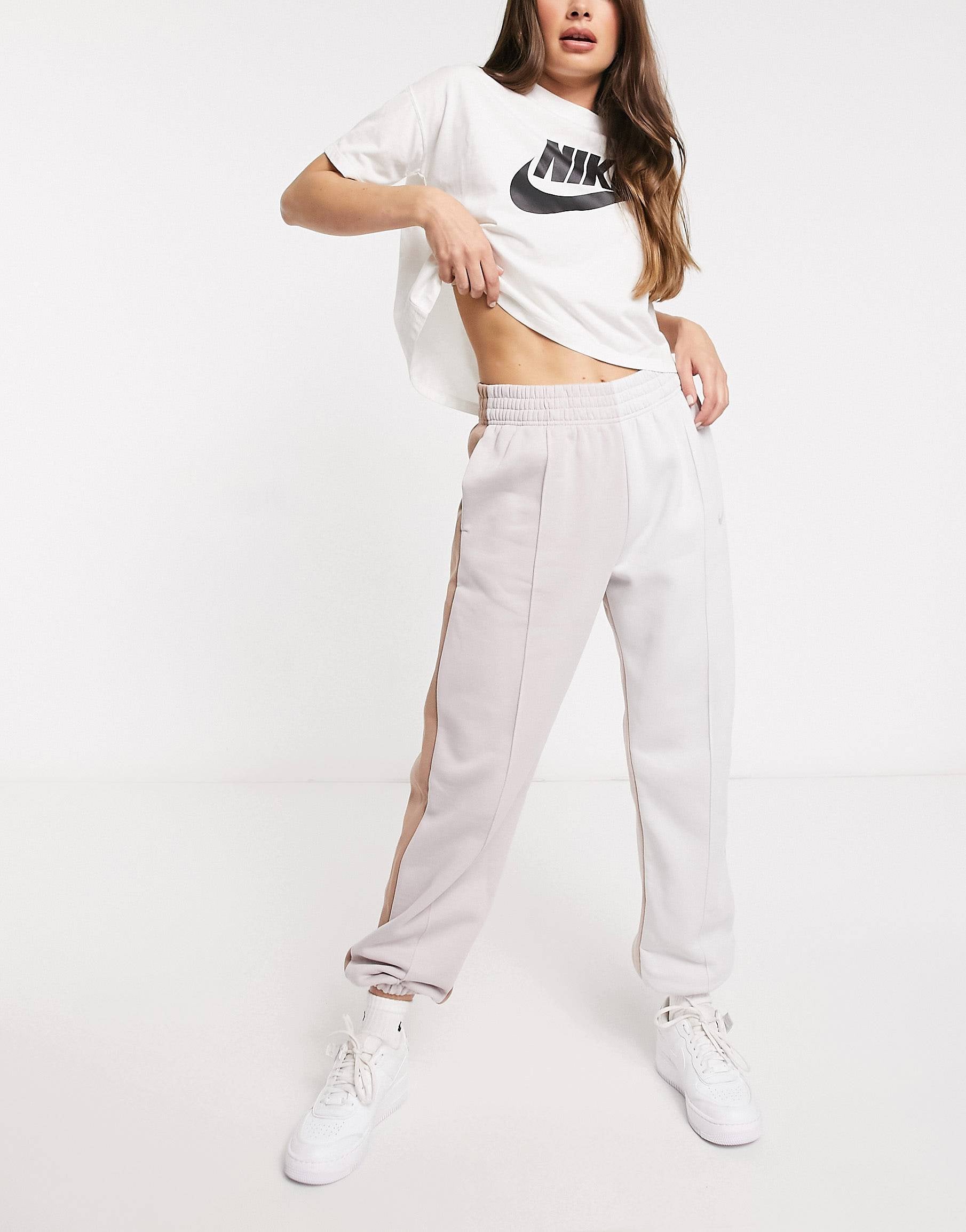 Nike Metallic Swoosh colour block joggers neutrals n shpishop