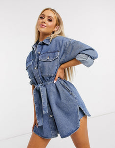 Fustan Denim oversized belted