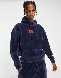 HUGO Velvet rib hoodie navy